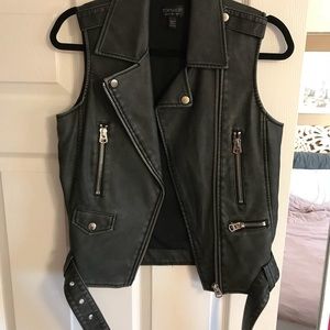 Topshop Faux Leather Biker Vest with Belt